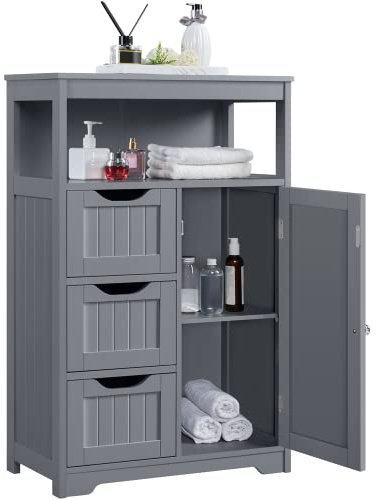 Yaheetech Meuble de Salle de Bain avec Tiroir et Etagère Réglable, Buffet Multi-Usage avec Porte, Organisateur de Rangement, Meuble de Rangement pour Salon Toilette Gris Foncé