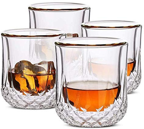 whiskey glass,Whiskey Glass Gift ,Glass Spirit Dispenser, whiskey decanter Whiskey Glasses Double Wall, Cocktail Glasses, Scotch Glasses, Old Fashioned Glass, Rocks Glass, Set of 4 whiskey glasses