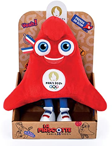 Doudou et Compagnie - Plüschtier Phryge, 25 cm, offizielles Maskottchen JO Paris 2024 – Plüsch der Olympischen und Paralympischen Spiele – in Displaybox – Form Phrygische Mütze, rot, 25 cm – JO2497