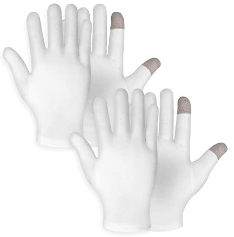 WLLHYF 2 Paar Weiße Baumwoll-Feuchtigkeitshandschuhe Spa Touchscreen-Handschuhe Nacht Schlafenszeit Feuchtigkeitsspendende Hände Handschuhe Trockene Hände Lotion Handschuhe für Männer Frauen
