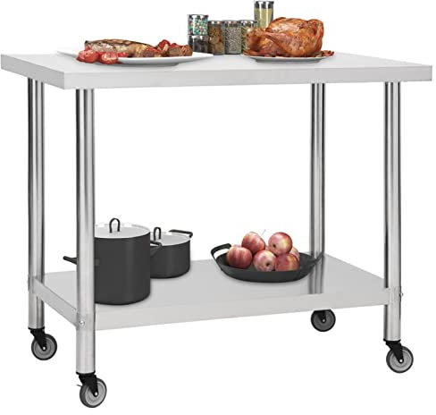 Keketa Küchen-Arbeitstisch mit Rollen Zubereitungstisch Gewerbe Küchentisch Küchenarbeitsbank Arbeitstisch für Küche, Restaurant Schule und Gewerbe 100x30x85 cm Edelstahl