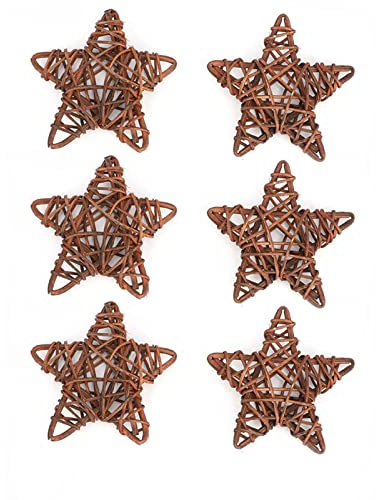 VIFERR Rattan Sterne, 6 Stück Rattansterne Dekokugeln für Zuhause, Büro, Hochzeit, Party, Weihnachtsdekoration, DIY Handwerk (Braun)