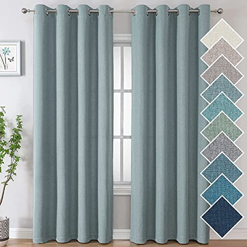 LINGKY Vorhang Blickdicht Verdunkelungsgardinen mit Ösen 2 Stücke Leinenoptik Wärmeisolierte Vorhänge für Wohnzimmer Schlafzimmer (Aquagrau,2X 132x240 cm)