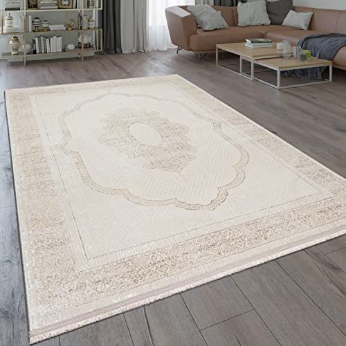 Teppich-Traum Orientteppich Schlafzimmer Klassischer Bordüre Dezente Ornament Verzierungen - beige, 200 x 290 cm
