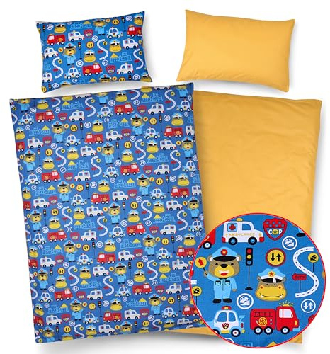 PinkZebra Biancheria da letto per neonati e bambini con cerniera: coperta 100 x 135 cm + cuscino 40 x 60 cm, biancheria da letto per bambini in 100% cotone, Öko-Tex Standard 100, Made in EU, Orso
