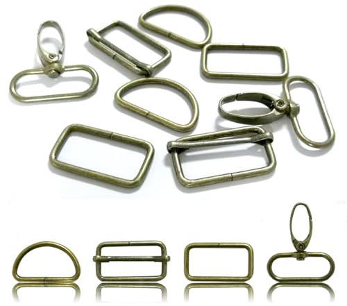 HEEFEN 40 Karabinerhaken mit Drehgelenk Metall Schnallen Set für DIY, Nähen Handtaschen Rucksackreparatur, Inkl.je 10 Karabiner Schlüsselanhänger D-Ringe Triglide-Schnallen Rechteckringe