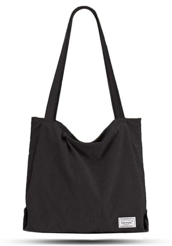 TANTOMI Shopper Tasche Damen, Tote Bag mit Reißverschluss aus Cord, Shopper Damen Groß für Arbeit Büro Reisen Einkaufen Schule und Alltag(Schwarz).