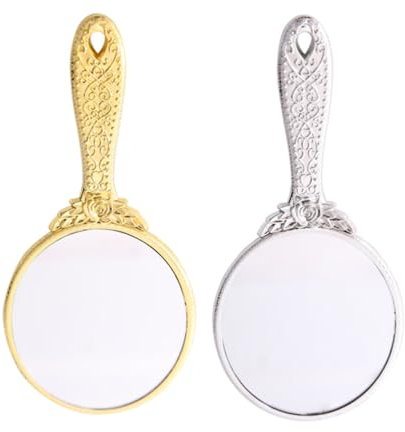 Ipetboom 2stücke Handspiegel Mit Griff Rund Vintage Spiegel Für Make-up-Tool Reise Spiegel Schminkwerkzeug Bad Wohnzimmer Schminktisch