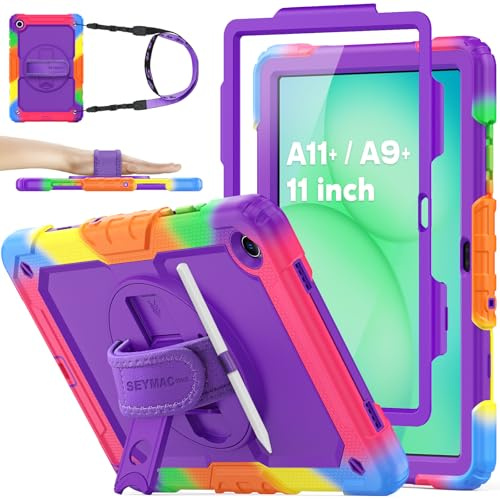 SEYMAC stock Case for Samsung Galaxy Tab A11+ Plus / A9+ 11'', Purple Camo | Full Body Shockproof, with Screen Protector, 360° Rotating & Adjustable Stand/Hand Strap, Pen Holder, Shoulder Strap