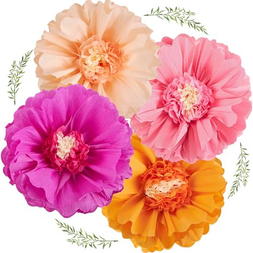 EASY JOY 4 PCS 20 Hot Pink Orange Party Dekorationen Riesige Papier Blumen Tissue Papier Blumen Dekorationen Frühling Deko Blume Geburtstag Party Seidenpapier Pompoms