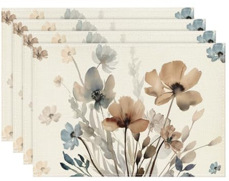 Artoid Mode Juego de 4 manteles individuales de 30 x 45 cm, diseño de flores y hojas, mantel individual lavable para cocina, fiesta