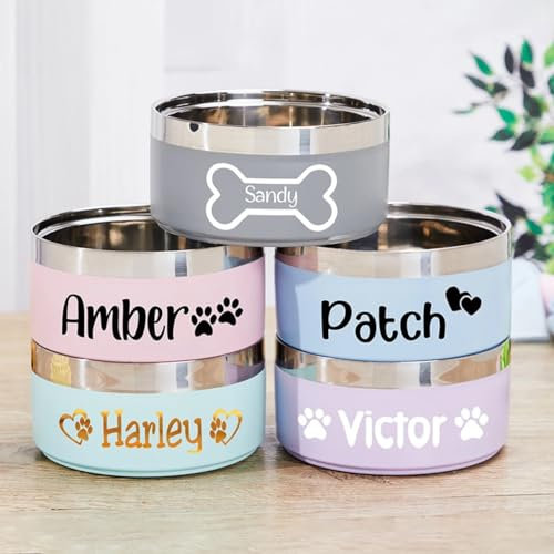 Personnalisé Gamelles pour Animaux Texte Personnalisables, Gamelle Chien Gamelle avec Fond Silicone Antidérapant en Acier Inoxydable Aux Chiens Chats