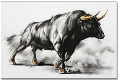 KQZVCU Leinwand-Wandkunst, schwarzer Stier, Gemälde, Stierkampf-Druck, Poster, modernes Tiergemälde, Bild für Wohnzimmer, Wanddekoration, 40 x 60 cm, rahmenlos
