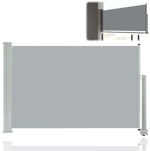Ausziehbare Seitenmarkise 60×300 cm, Seitenmarkise Dubai Grau, Wandmarkise mit PU-Beschichtung, UV- und wasserbeständig, Sichtschutz Sonnenschutz