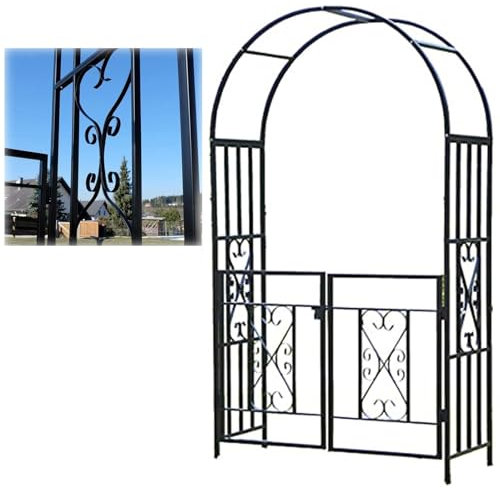 Arche Métal De Jardin, Arcade De Mariage avec Portillon, Revêtue De Poudre, Arceau À Rosiers Treillis pour Plantes Grimpantes De Rose, 210x52x114cm Noir Colonne De Jardin