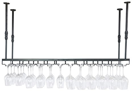IBOWZ Deckenverzierung Deckenregal Industrielle Decken-Weinregale, Höhenverstellbar, Weinhalter aus Metall, Kelche für Weingläser, hängendes Weinglasregal aus Eisen, für Bars, Küchen, Restaurants