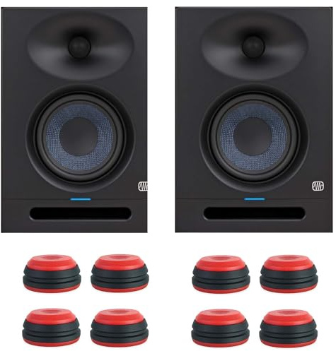 PreSonus Eris Studio 5 Aktive Monitor-Boxen 5,25 Lautsprecher 1 Paar + keepdrum 2X Boxen-Füße in Rot