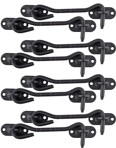 LIKERAINY Gancio per Cabina in Acciaio Inox 104 mm Serratura per Cancello Chiavistello Serratura della Porta Armadietto Finestra Capannone Giardino Recinzione Nero Confezione da 8 pezzi