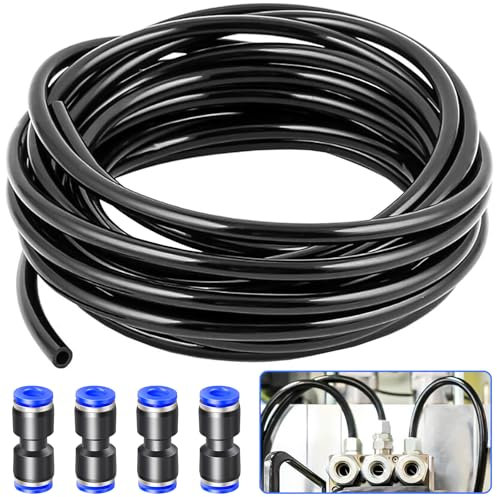 NINGYER Tubo pneumatico da 20 m, tubo pneumatico da 6 mm con 4 connettori pneumatici, tubo dell'aria compressa per dispositivi pneumatici, industria e casa (nero)