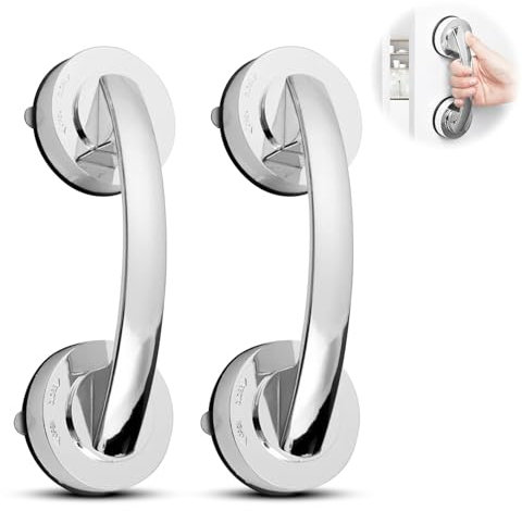 Kytpyi Haltegriff Dusche, Haltegriff Dusche ohne Bohren, 2 Stück Abnehmbar Wiederverwendbar Duschgriff mit Saugnapf, Rutschfest Plastik Sauggriff für Schrank Fenster Glastür Kleiderschrank (Silber)