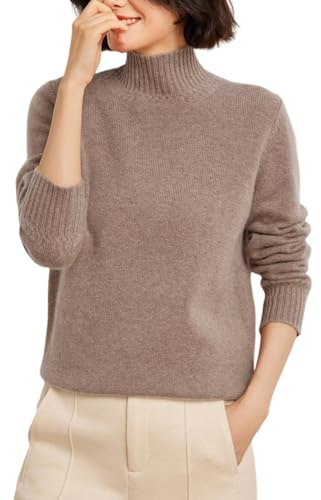 DISSA Damen Kaschmir Stehkragen Dekorative Manschette Pullover,Braun,36