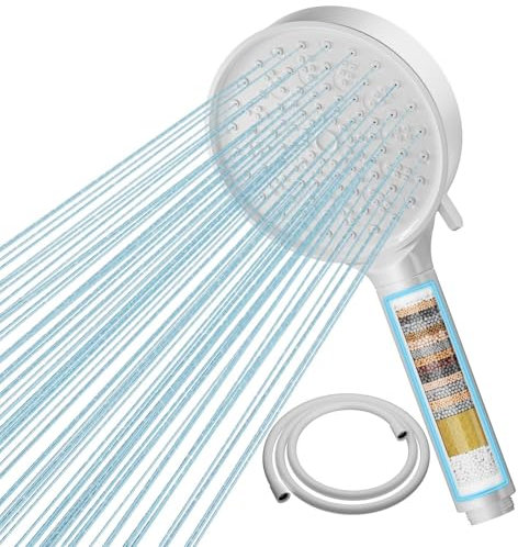 Cobbe Duschkopf mit Filter, Hochdruck Handbrause mit Schlauch, 6 Strahlarten Duschkopf Wassersparend mit Filtration in 20 Schichten, Duschbrause für Hartes Wasser,Rest-Chlor,Bakterien, White