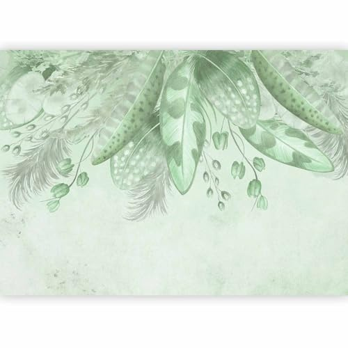 murando - Papier Peint Panoramique Intissé Nature 300x210 cm - Revêtement Mural pour Salon - Moderne Décoration - Vert gris - Herbe bohème fleurs séchées fleurs feuilles plumes boho b-C-10205-a-c