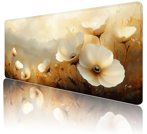 Mauspad XXL 800 x 400 mm Gaming Mauspad Groß Mousepad Beige Schreibtischunterlage mit Genähten Kanten Mouse Pad Blume Wasserdicht Anti-Rutsch Gummibasis Desk mat für Home Office Geschenk, M-10
