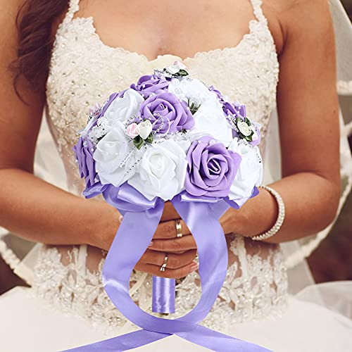 Naroote Hochzeitsstrauß für Braut, Brautbouquet Hochzeitsstrauß für Braut Lila Brautstrauß Brautsträuße für Braut für Hochzeitsdekorationen Gefälligkeiten Vorräte Vorräte (#1)