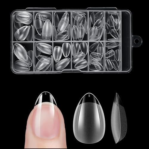 Venares Lot de 120 faux ongles extra courts, en forme d'amande, pour ongles en gel, 12 tailles, en gel amande, doux, taille XXS