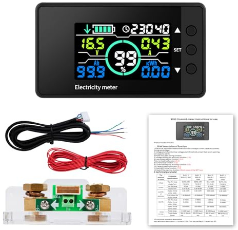 DEWIN Battery Monitor,DC 7.5-100V 100A Battery Monitor Shunt Monitor Batterie Amperometro Digitale 12V Amperometro e Voltmetro per Batteria Auto con display LCD