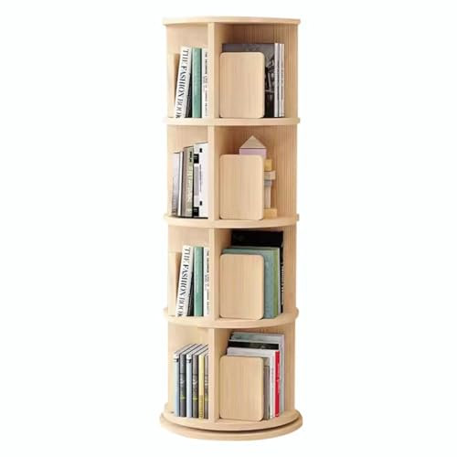 Bücherregal aus Massivholz, um 360 ° drehbar, mit 2/3/4/5/6 Etagen, multifunktionales Drehregal für Zuhause, Büro, offenes Bibliotheksregal (Größe: 46 x 128 cm)