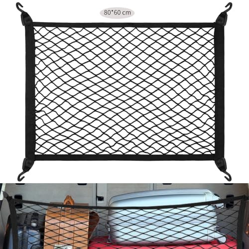 Zocipro Cargo Net, Adjustable Elastic Car Boot Net 80x60cm, Single-layer Luggage Fixed Net with 4 Hooks, Universal Nylon Mesh Organizer Net for Car Boot Vehicle Van SUV (Black)