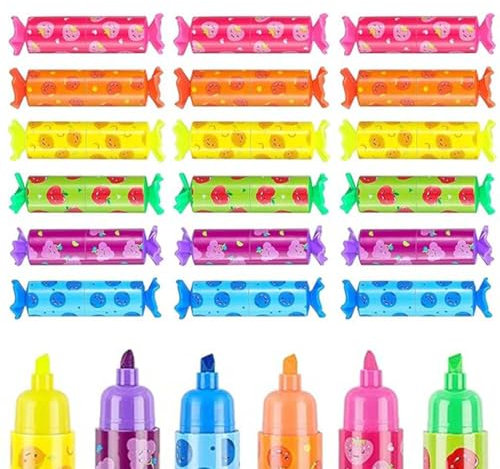 XOXVURI Mini Textmarker,18 Stück Bonbon Textliner Stifte für Kinder Schüler,lustige Stifte Schreibwaren Süße Kawaii Highlighter Marker für Geschenke Party Geburtstag Schule Mitgebsel-Füllungen