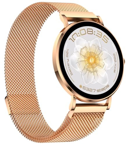 AURAFIT AM28 Smartwatch per salute e fitness da donna, frequenza cardiaca 24/7, oltre 150 modalità di esercizio, monitoraggio del sonno, display AMOLED, oro