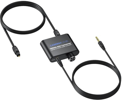 CAMWAY 192kHz DAC Converter, SPDIF to 3.5mm AUX, Optical to 3.5mm Toslink Audio Adapter with Volume Control, Digital to Analog Audio Converter for TV, Headphones, Speakers, and More
