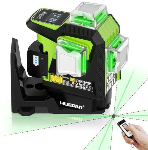 Huepar 2026 Upgraded 360 Laser Level with Electric Fine Adjustment Rotating Base, Fixed-Point Pivot Alignment, Remote Control, Rechargeable, 1/13 High Accuracy Self Leveling Lazer Leveler, Pluse Mode