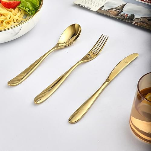Ménagère de Couverts en Argent, 3/12/18/24/30/36 pièces, Couteaux à Steak Miroir, Couteau, Fourchette et cuillère dorés créatifs. 30 pièces pour 10 Personnes (12 pièces pour 4 Personnes).