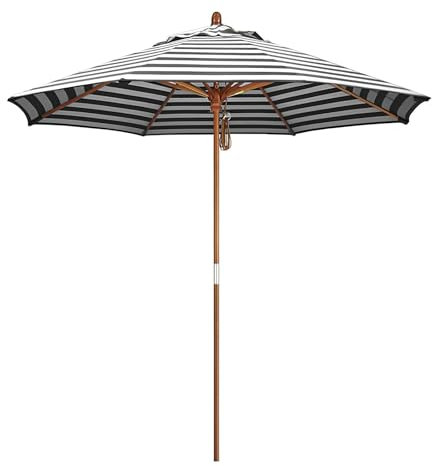 Sonnenschirm Ø 270 cm Strandschirm, Gartenschirm aus Holz, Marktschirm Terrassenschirm für Garten, Balkon, Terrasse, Pool(Black)