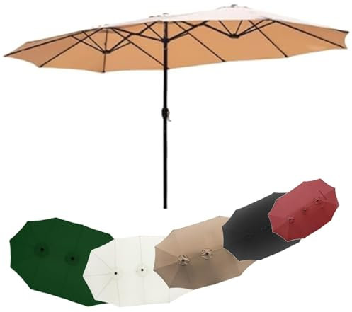 ZIUSFAC Doppelsonnenschirm 445×265cm Terrassenschirm Groß Marktschirm Sonnenschutz Balkonschirm Oval Gartenschirm UV-Schutz 50+ Sonnenschirm Balkon(Khaki)