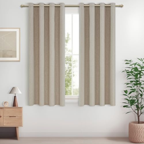 MRTREES Vorhänge Blickdicht mit Ösen Leinen 100% Verdunklungsvorhänge Schlafzimmer Küche Fenster Kurz 2er Set, Gardinen Wohnzimmer Leinenoptik 145 cm Lang, Thermovorhang Kälteschutz 140 cm Breit