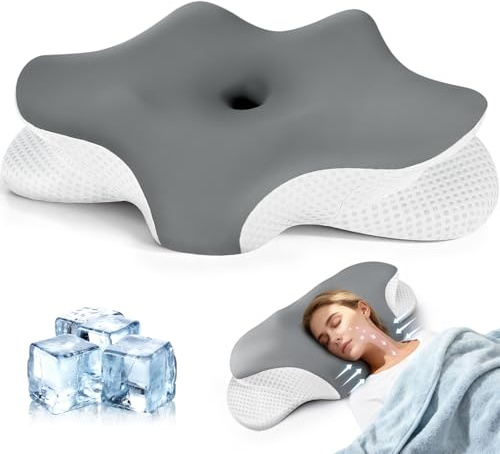 JUOIFIP Nackenkissen Kopfkissen, Memory Foam Kissen, Ergonomisches Kopfkissen für Seiten, Rücken, Bauchschläfer mit 2 Abnehmbarem Bezug, Grau