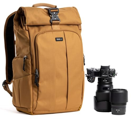 Think Tank FocusPoint 30L RollTop Camera Backpack - Golden Hour: Expandable Travel & Camera Backpack with Laptop Sleeve, Quick Side and Back Access, Rain Cover – Versatile Photography & Travel Bag