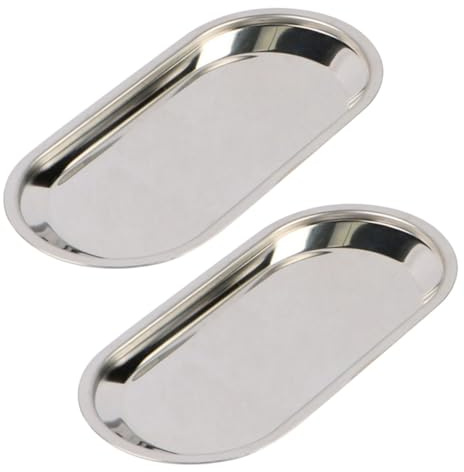 Hohopeti Vassoio Grande in Acciaio Inox 201 Vassoio in Acciaio Inossidabile Lucido per Bagno e Cucina per Alimenti e Organizzazione Set da 2 Pezzi Misura l Colore Argento