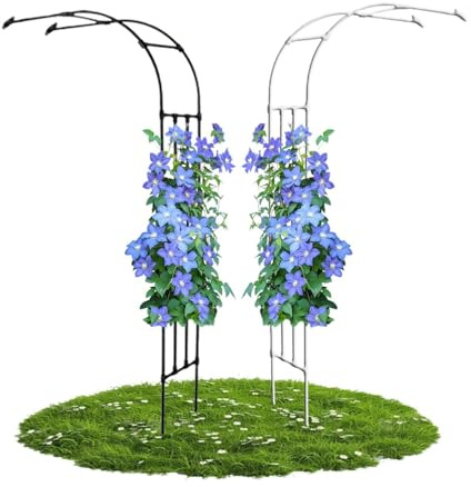 Treillis d'arche de jardin en métal de qualité supérieure – Support robuste pour roses avec revêtement en PVC, parfait pour les plantes grimpantes, blanc, 120 cm x 240 cm