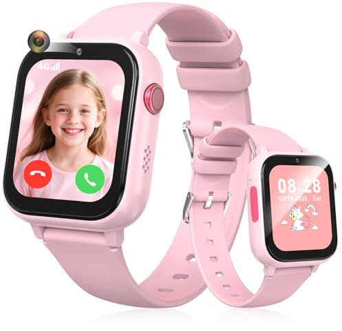 uleway Smartwatch Kinder, 4G Kinder Smartwatch mit Telefon SIM Karte Slot ohne Vertrag, 1,83 Touchscreen, IP67, Kamera, Spiele, Wecker, Kinderuhr Wasserdicht für Jungen Mädchen 4-16 Geschenk, Rosa