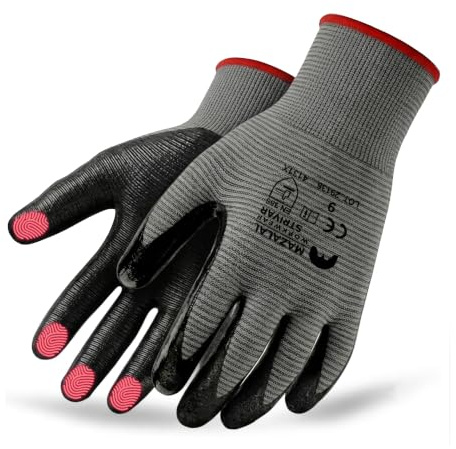 MAZALAT work wear STRIVAR Guantes Trabajo Hombre, Mujer – Guantes de Nitrilo Táctiles para Jardinería – para Mecánica, Montaje, Taller, Obra y Almacén – EN 388 4131X, 12 Pares, Tallas 7–11