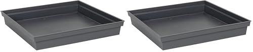 EDA - Soucoupe Carrée Toscane 26,7 cm - pour Pot de Fleur Carré Toscane 32 cm - 26,7 x 26,7 x H.3,8 cm - Gris Anthracite (Lot de 2)