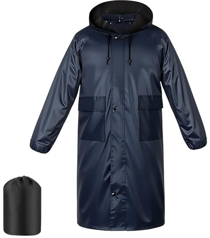 BSBUY Mens Long Waterproof Raincoat Rain Jacket Portable Ponchos Long Raincoat Hooded Lightweight Rain Coats Reflective Unisex Rain Poncho Reusable Rainsuit Hooded for Climbing Cycling Hiking(XXL)