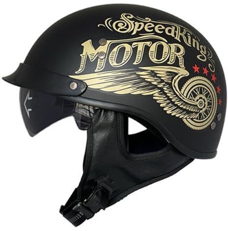 Demi Casque De Moto Casque Jet Rétro avec Visière Moto Casques Vintage À Face Ouverte pour Homme Et Femme Homologué DOTECE Casques Bol Moto pour Vélos Motos Scooter 17,L:59-60CM